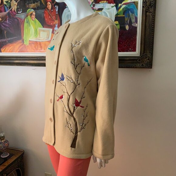 Vintage Embroidered Women's Brown/Tan Long Sleeves Button Up Cardigan - Picture 3 of 8